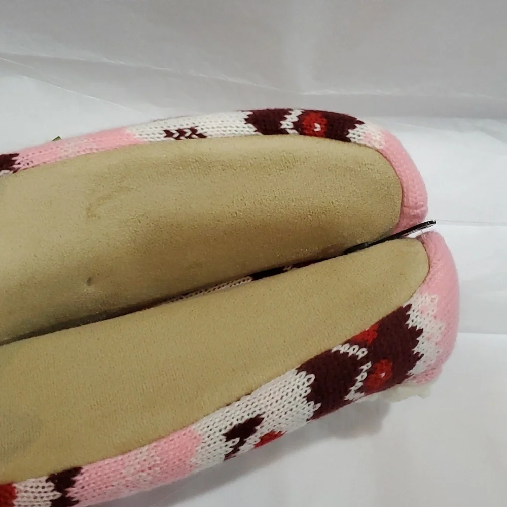 Kate Spade pink red argyle look shearling lined footlet house home socks‎ new OS